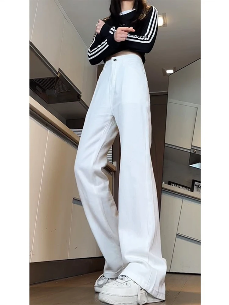

Slimming Straight Leg High Waist Bell Bot Jeans Women's American High Street Sle Long Leg Lengthening Tapered Cotton Denim