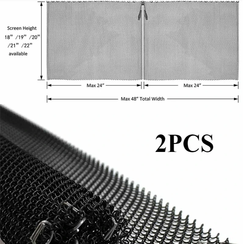 2PCS Fireplace hanging mesh screen curtain black 24
