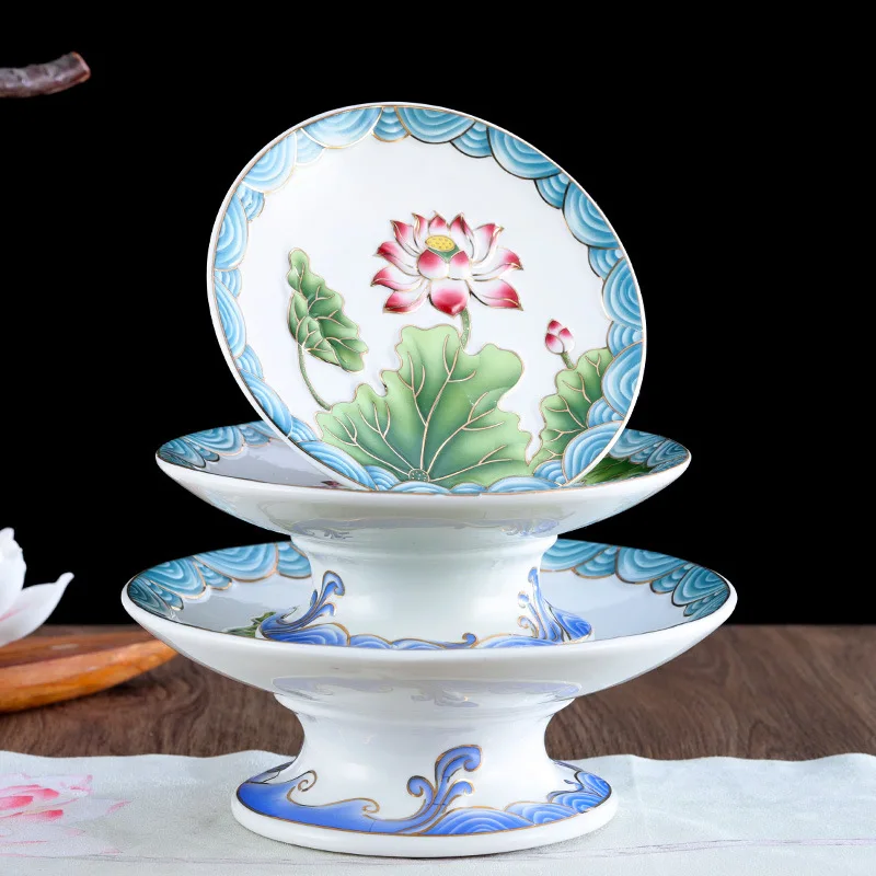 

Ceramic Guanyin God of Wealth for fruit plates Household Buddhist Hall for plates Fruit plates Lotus high-footed tribute