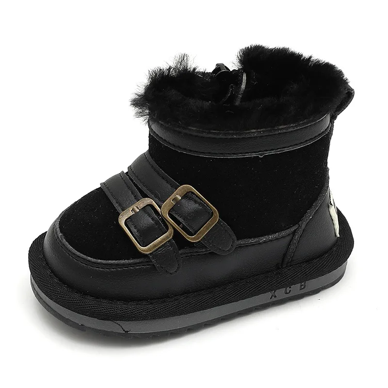 Botas de neve de veludo antiderrapante para meninas, zíperes infantis, sapatos de bebê, crianças, bebê, sapato pólo impressionante, zíperes