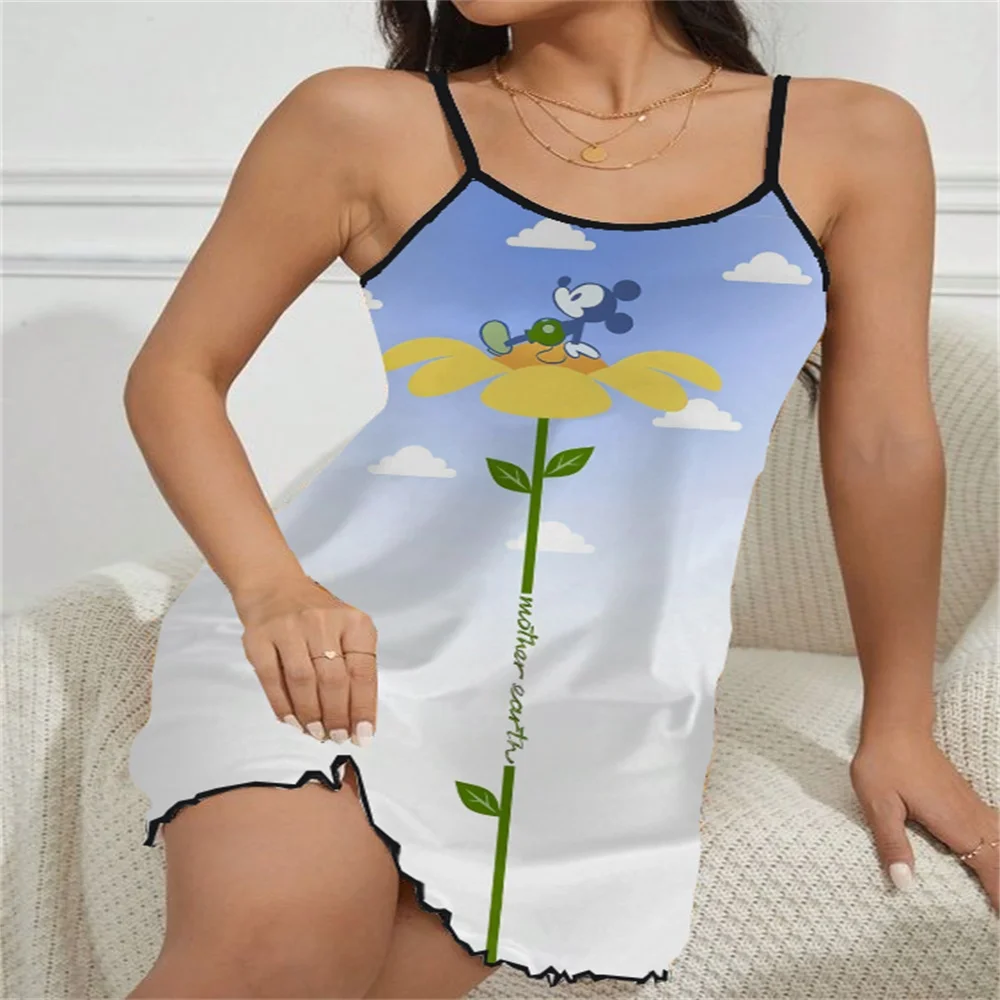 

Chic summer sleevesless nightwear for women sexy suspender female sleeping skirt new cartoon pattern print women's home dress