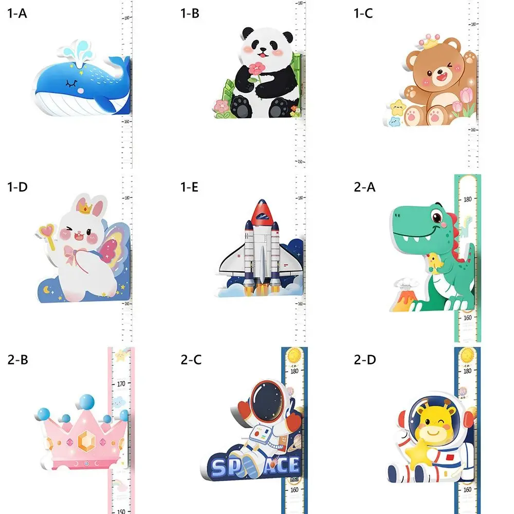 3D Cartoon Dier Kinderhoogteliniaal Zelfklevend Verwijderbare Hoogtemeting Stickers Muurkunst Veelkleurig