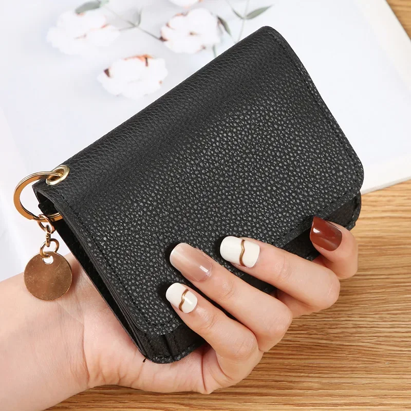 Fashion Genuine Leather Women's Small Wallet Multi Color Blocking Short Card Holder INS Style Japan Korea Zipper Coin Purse