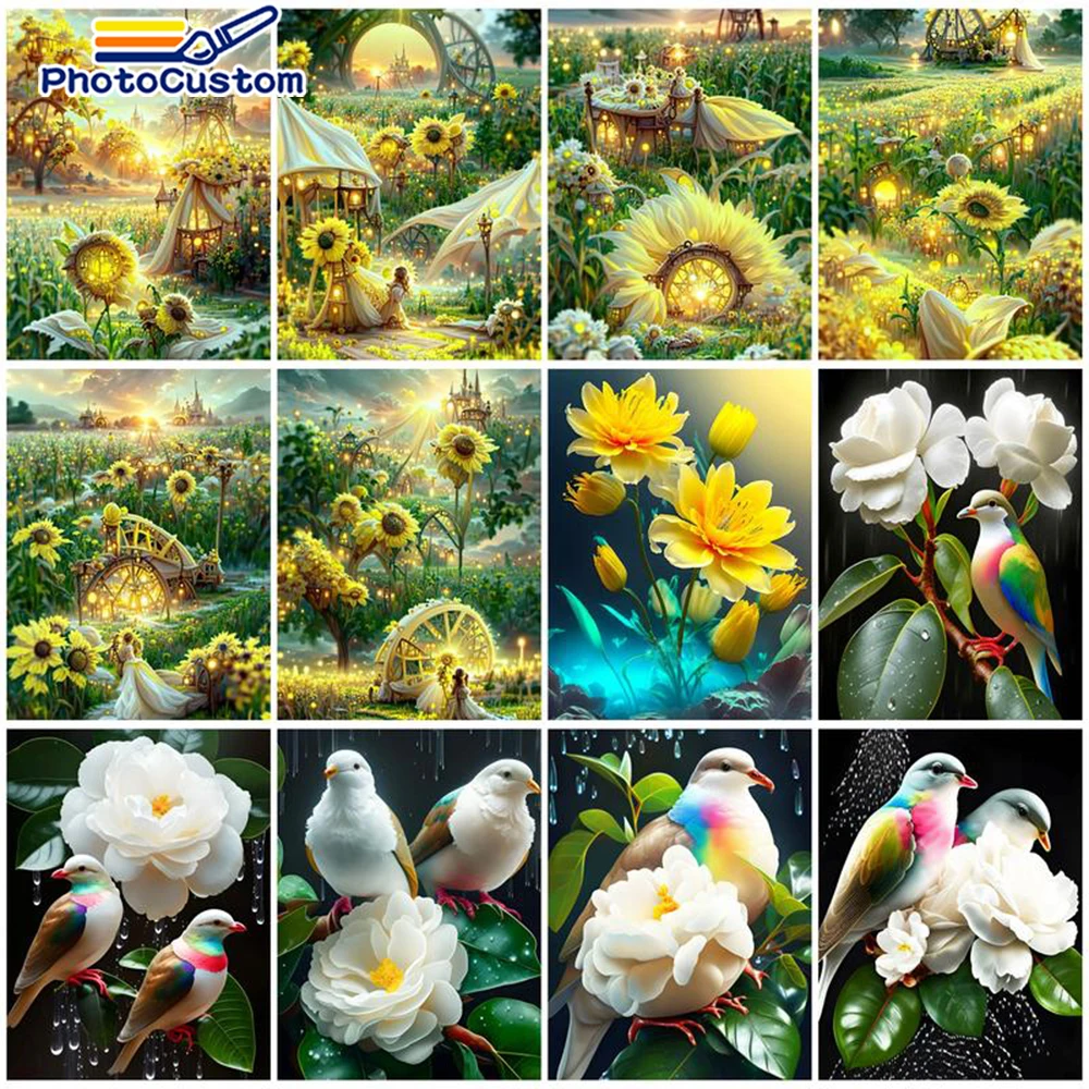 

PhotoCustom Coloring By Number Flower Landscape 40x50cm DIY Frame Wall Art Pictures By Number Handpainted For Adults Home Decor