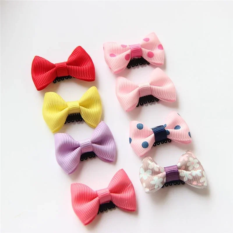 10Pcs Candy Color Baby Mini Small Bow Hair Clips Safety Ribbon Hair Pins Barrettes Children Girls Kids Hairpin Hair Accessories