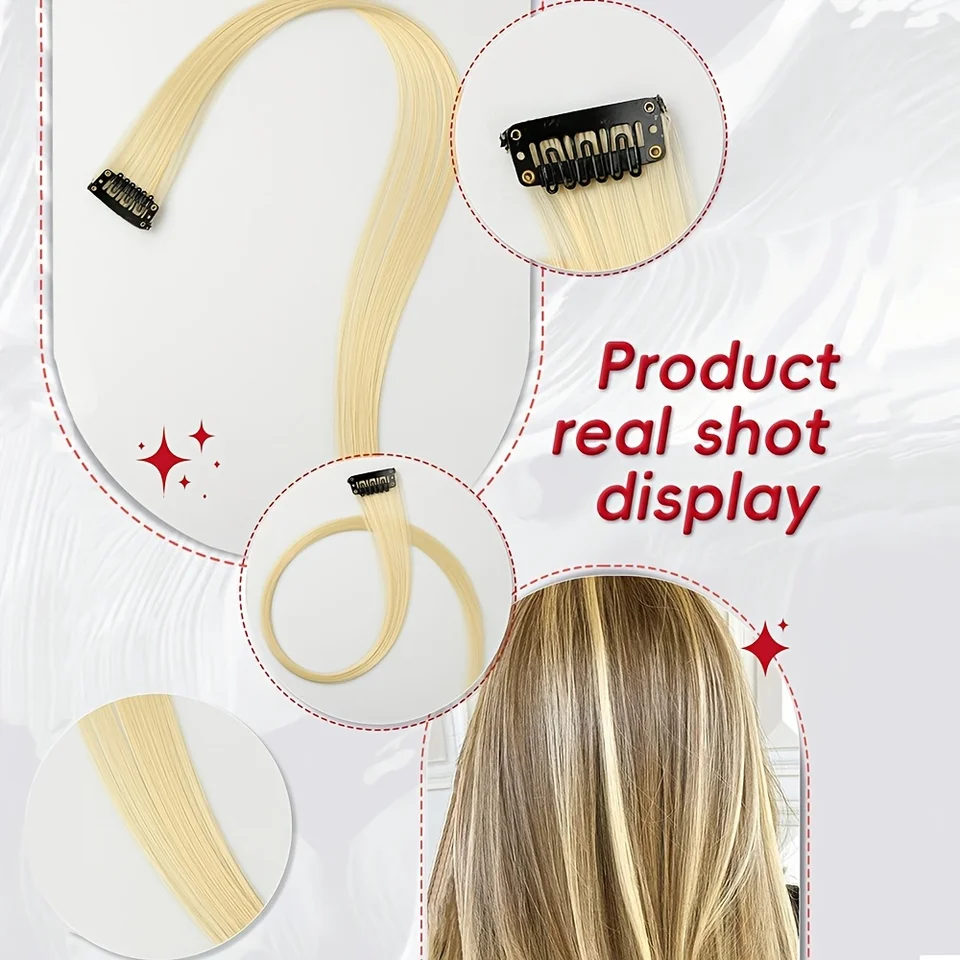 Set de 5 piezas de extensiones de cabello sintético lacio con clip para mujer, fiesta de Halloween, Navidad, cosplay 6