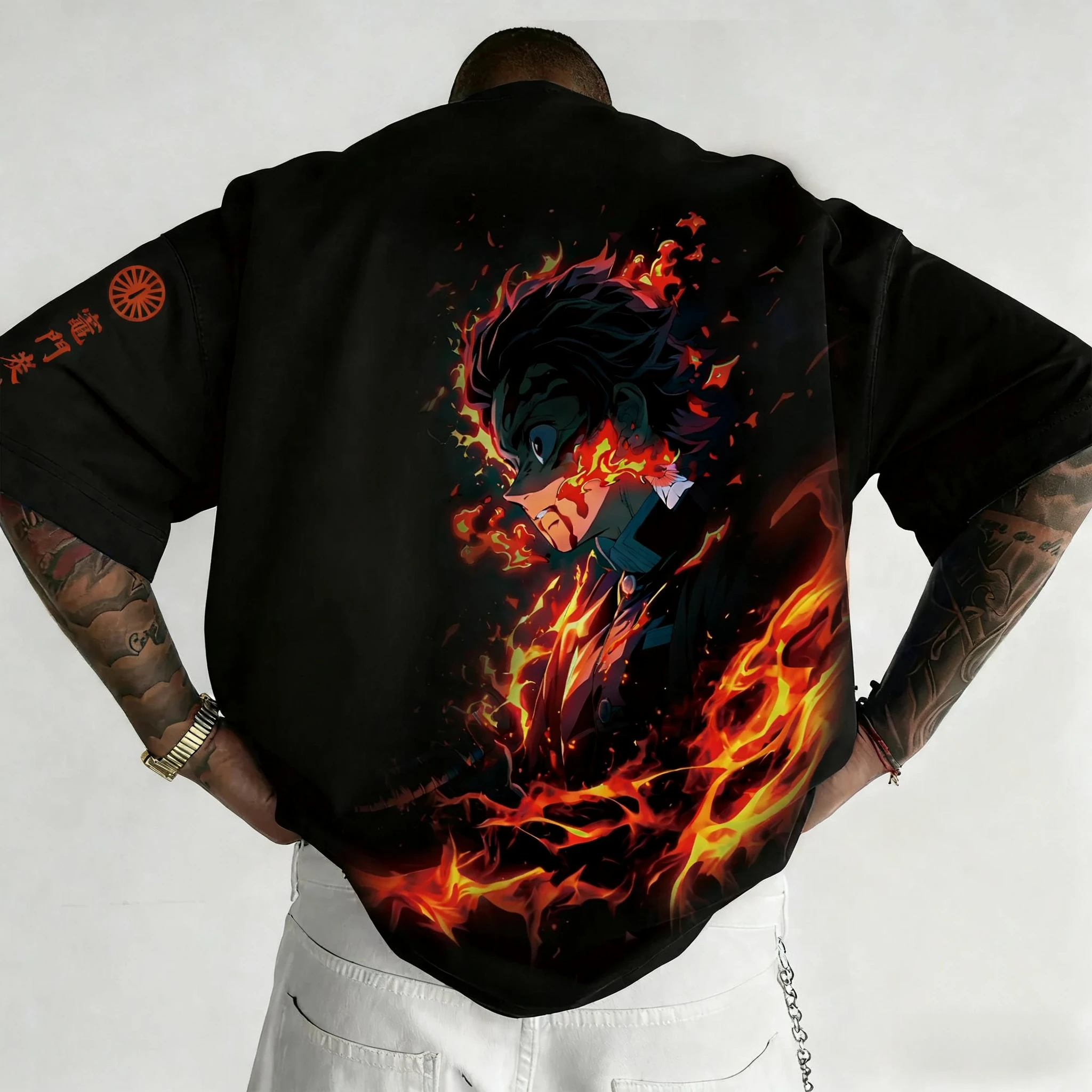 

Demon Slayer Anime Joint T-shirt Men's Summer New Kamado Tanjirou Creative Printing Trend Ins Casual Loose Short Sleeved Top