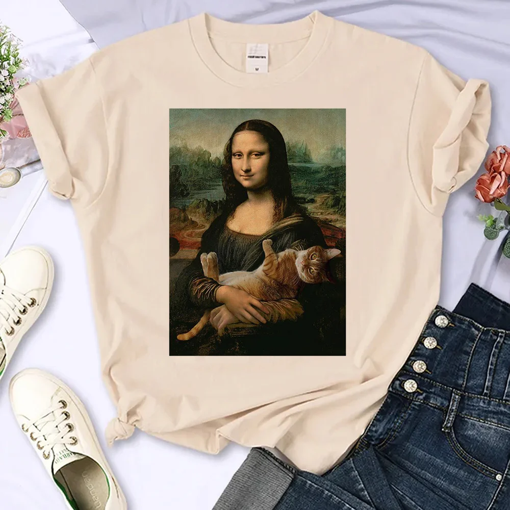 Cat Print Mona Lisa top women harajuku t shirt girl Japanese designer y2k clothing