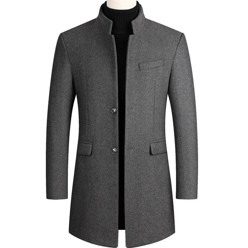 Autumn and Winter Mens Woolen Coat Medium and Long Trench Coat with Cotton and Thickened Mens Jacket