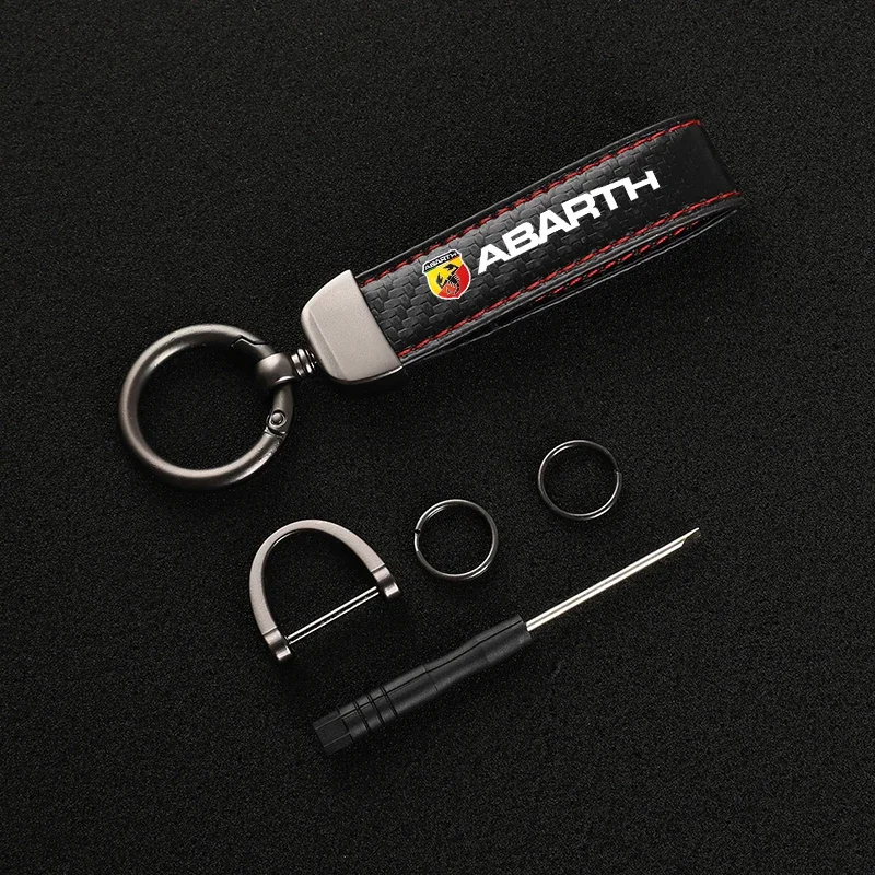 New fashion car carbon fiber leather rope Keychain key ring For Fiat ABARTH Car Accessories