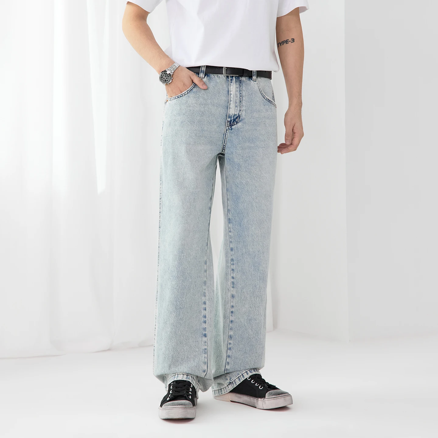 Spring Summer Lightweight Jeans Men Streetwear Fashion Loose Casual Plus Size Straight Washed Denim Jeans Pants Trousers