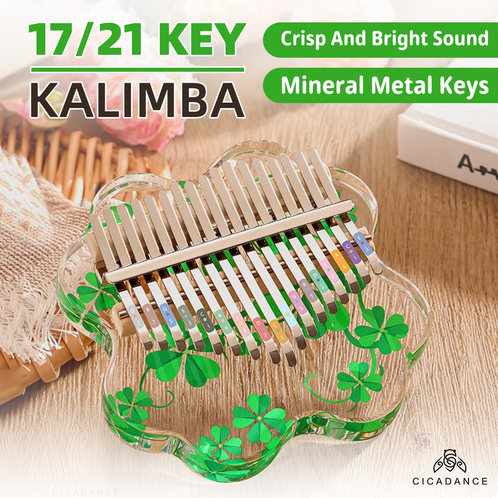 

Cute Kalimba 17/21 Keys Crystal Thumb Piano Acrylic Mbira Bright Tone With Tuning Hammer Songbook Gift For Beginners Music Lover