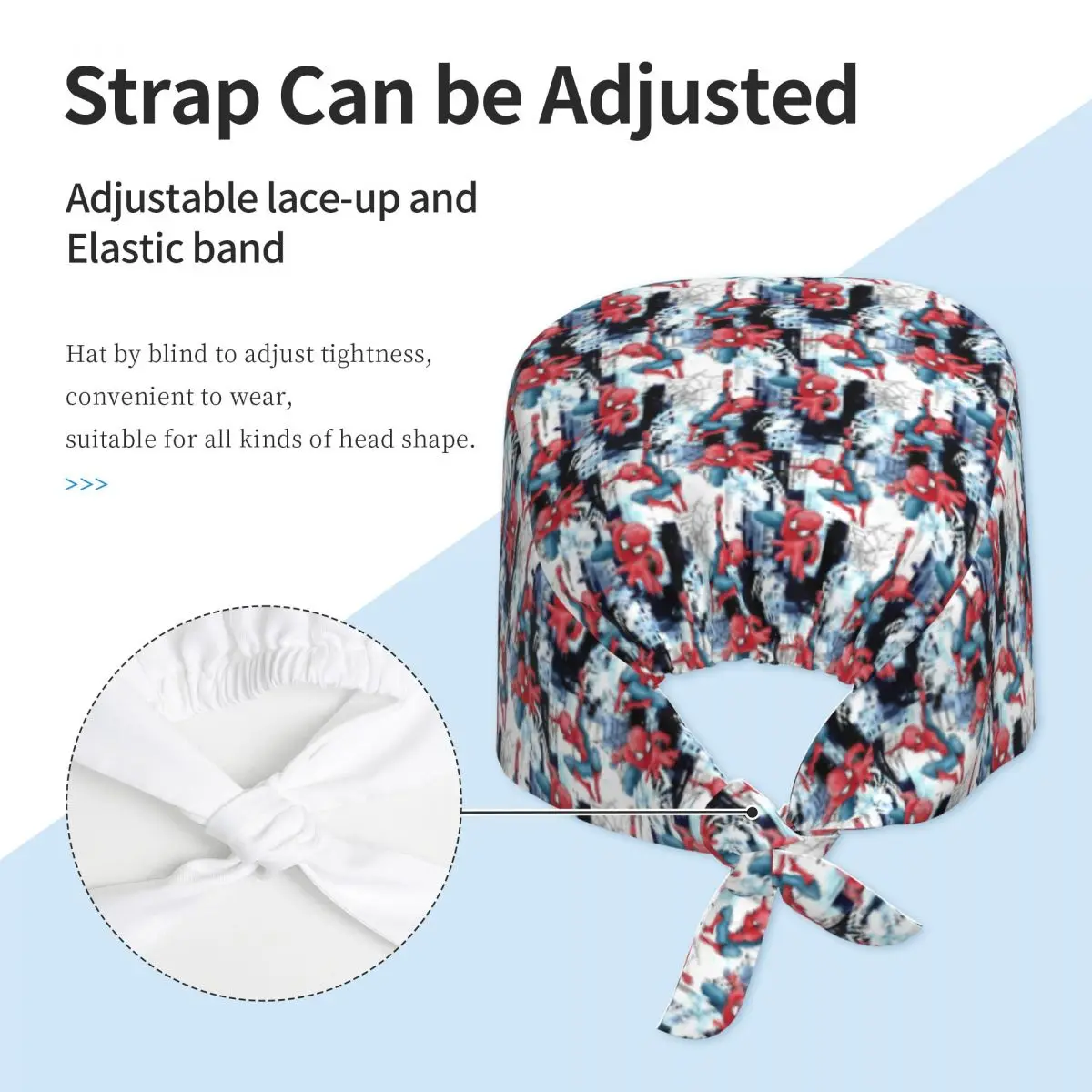 مخصص سبايدرمان أنيمي بطل الموظفين الطبيين الدعك قبعة الرجال النساء الكرتون فيلم الطبيب التمريض قبعة جراحية فرك قبعات