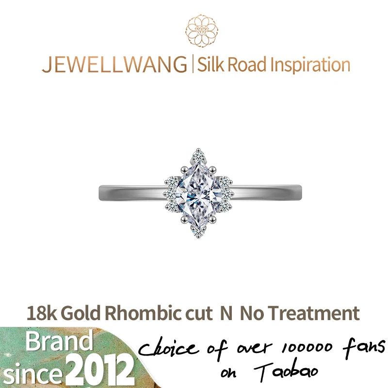 

JEWELLWANG 0.5-1.0 Ct Women 18K White Gold Lab Grown Olive-Shape Diamond Synthetic Ring for Engagement Wedding E VS Clarity IGI