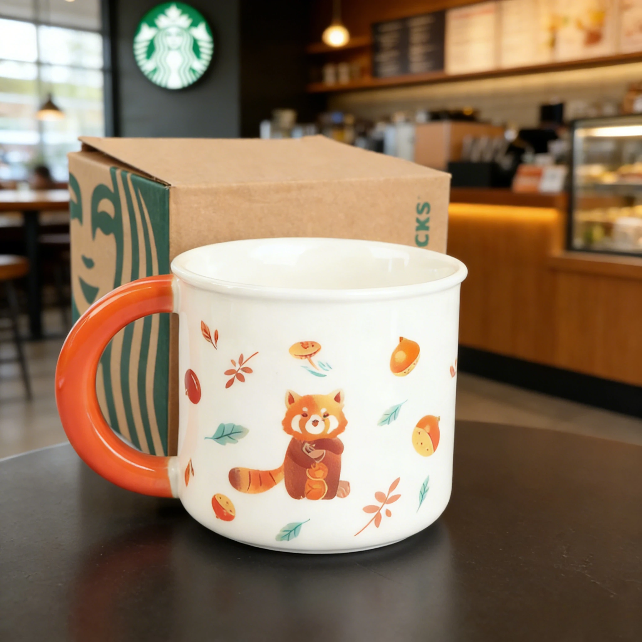 

Кружка Starbucks Orange Handle Fall Harvest, 355 мл, белая керамическая чашка, милая осенняя посуда из коллекции Autumn Tableware