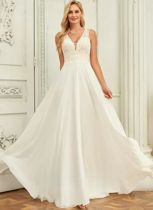 

Шифоновые свадебные платья OL для женщин, индивидуальный пошив, А-силуэт, V-образный вырез, кружевные аппликации, без спинки, свадебное платье Vestido de Novias Boda