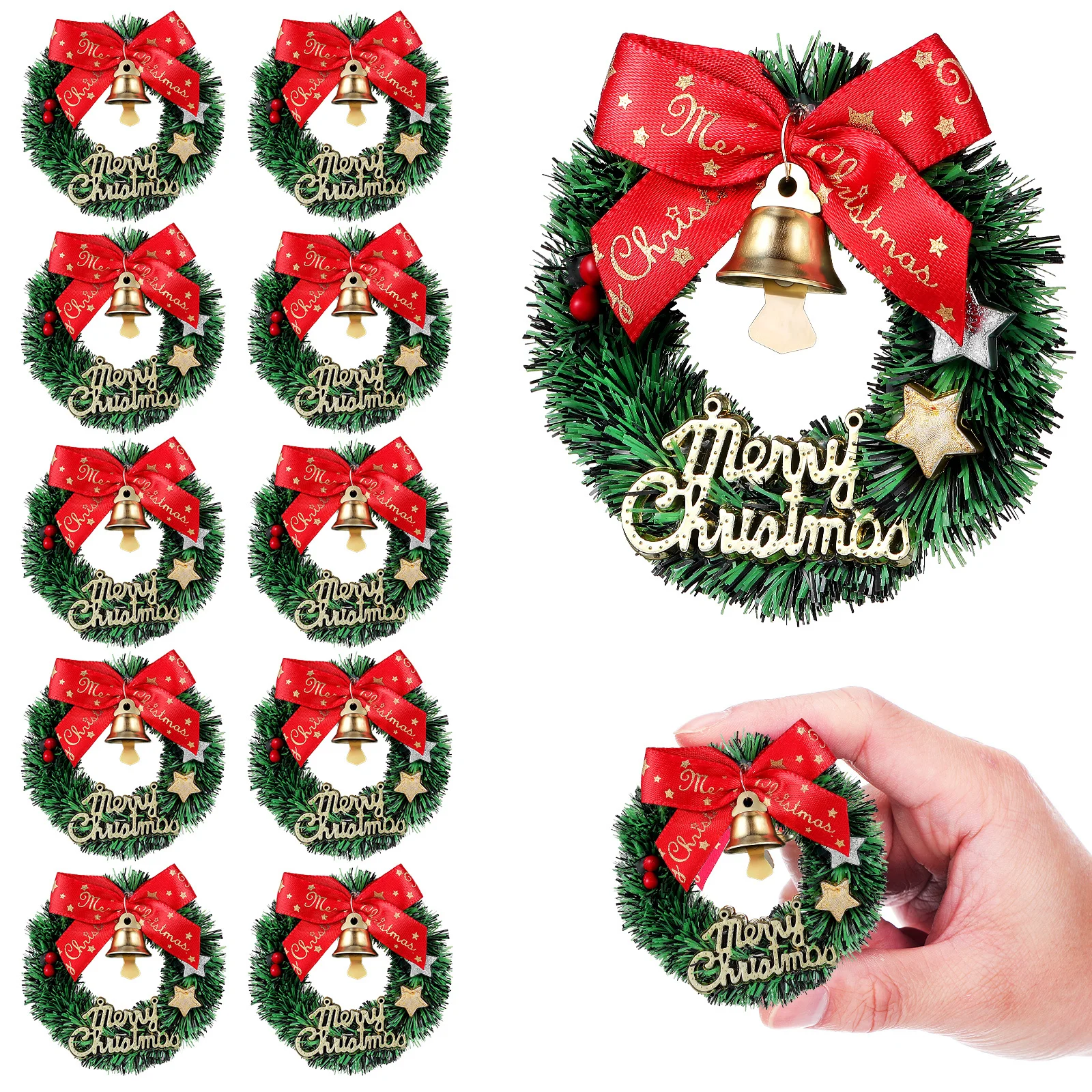 

12Pcs Bow Wreath Ornaments with Bell Mini Christmas Decorations for Tree Shelf Cabinet Door Festive Home Decoration