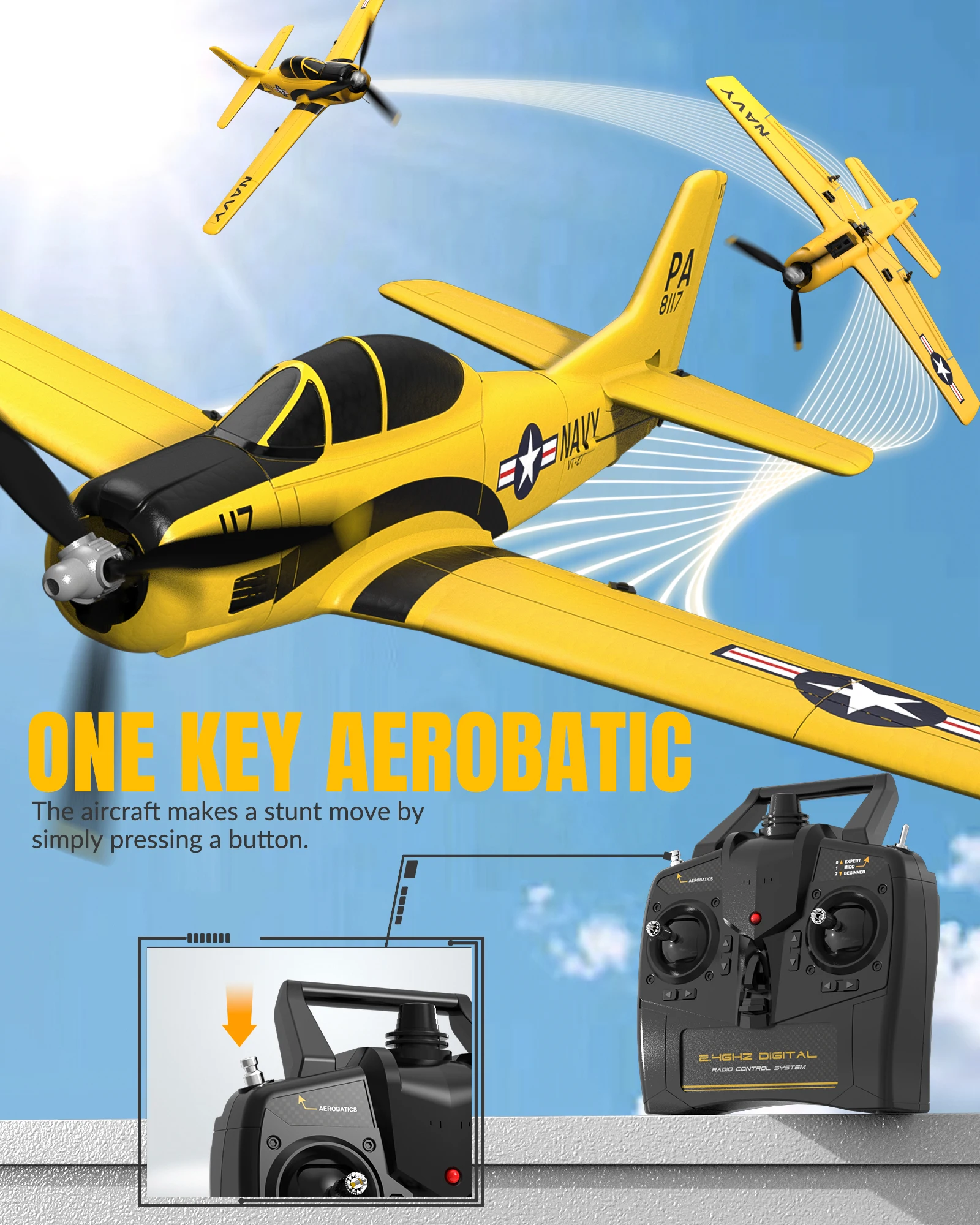 VOLANTEXRC RC Plane T28 2.4Ghz 4CH With Xpilot Stabilization System One Key Aerobatic With 2 Batteries Remote Control Airplane