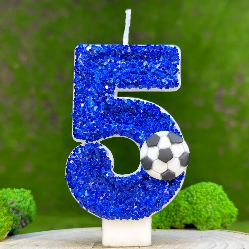 Blaue Fußball-Kuchenkerze, 0–9 Zahlenkerze, Party-Kuchen, dekorative Kerze, Geburtstagsparty, Kuchendekoration, Topper