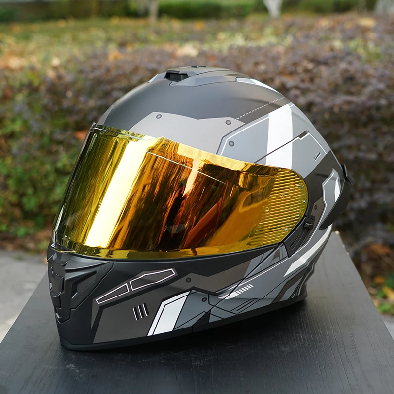 

Mecha Style Gray Full face Motorcycle Helmet man Anime style Printed Flip-up Double-layer lens Helmet for Unisex All Seasons