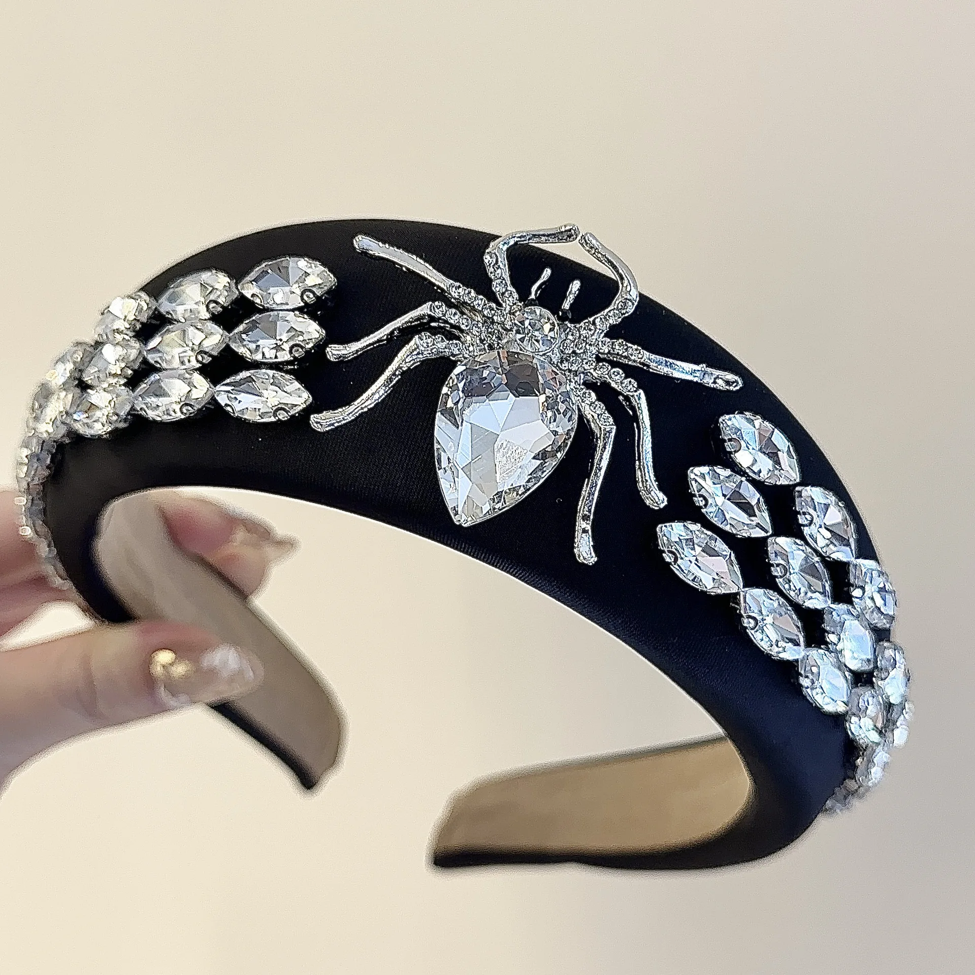 

Роскошная серебряная повязка на голову в стиле барокко со стразами для женщин, широкая толстая повязка на голову с кристаллами и бриллиантами, обруч для волос, подарок для девочек