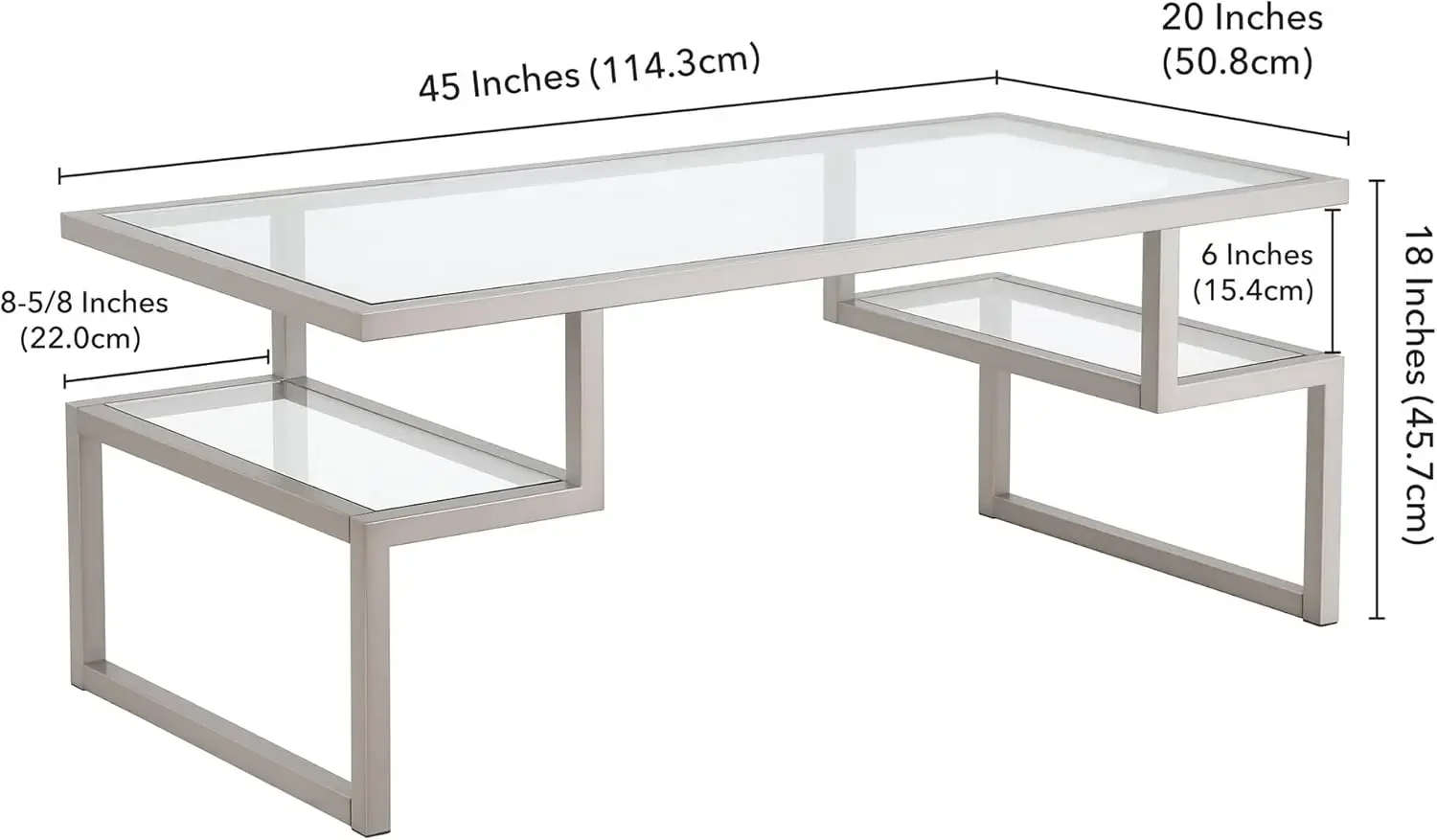 Zander 45'' Wide Rectangular Coffee Table in Nickel