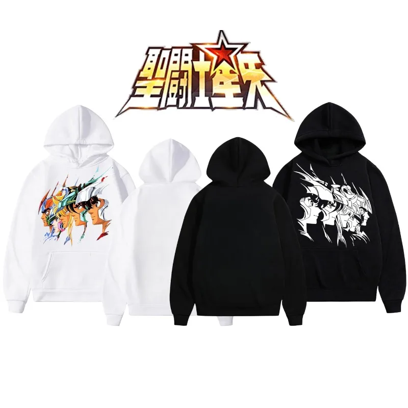 

Японское аниме Saint Seiya с узором, осень-зима, толстовка из чистого хлопка для пар, большие размеры Harajuku Y2k, мужские и женские с длинными рукавами