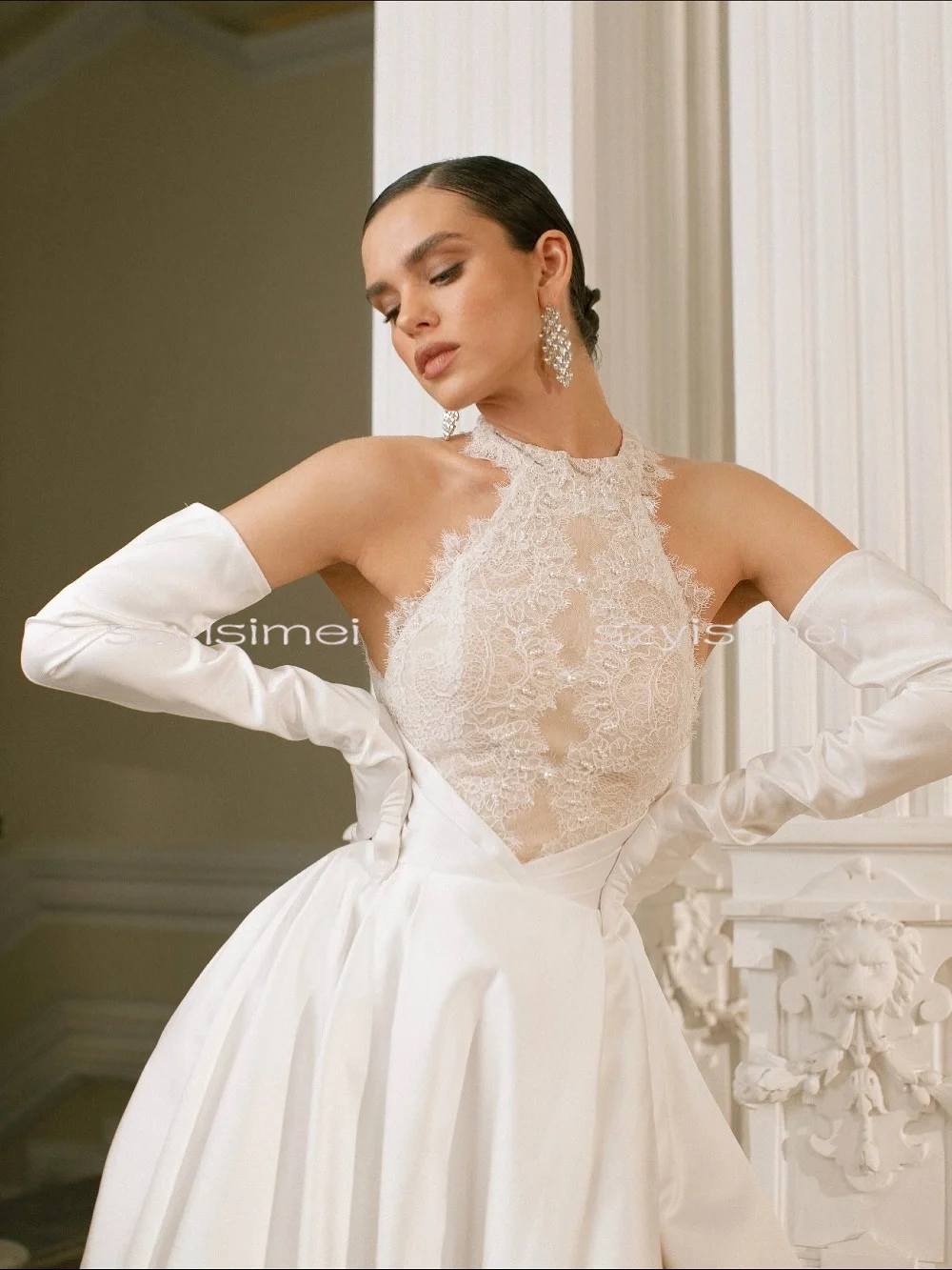 فستان زفاف رسن ذيل محكمة فستان زفاف على شكل حرف A لحفلات الزفاف من فيستدوس دي نوفيا مخصص