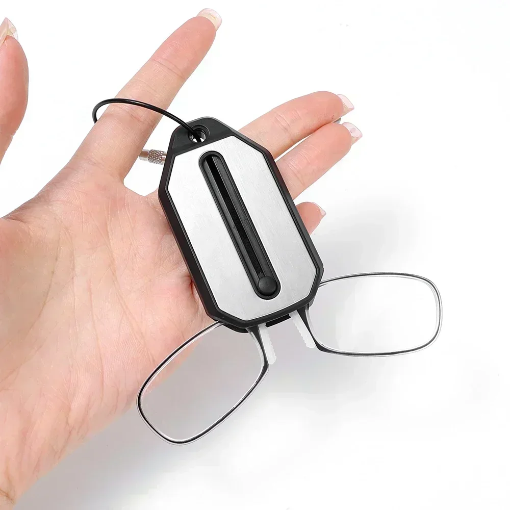 Nose Clip Reading Glasses Men Women Portable Hyperopia Glasses Transparent Eyeglasses Folding Glasses with Keychain +1.0 To +3.0