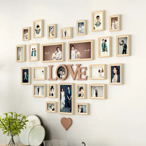 Solid Wood Heart-Shaped Photo Wall Decor Frame, Creative Love Album, Background Set, Stylish Wall Art, Unique Picture Display