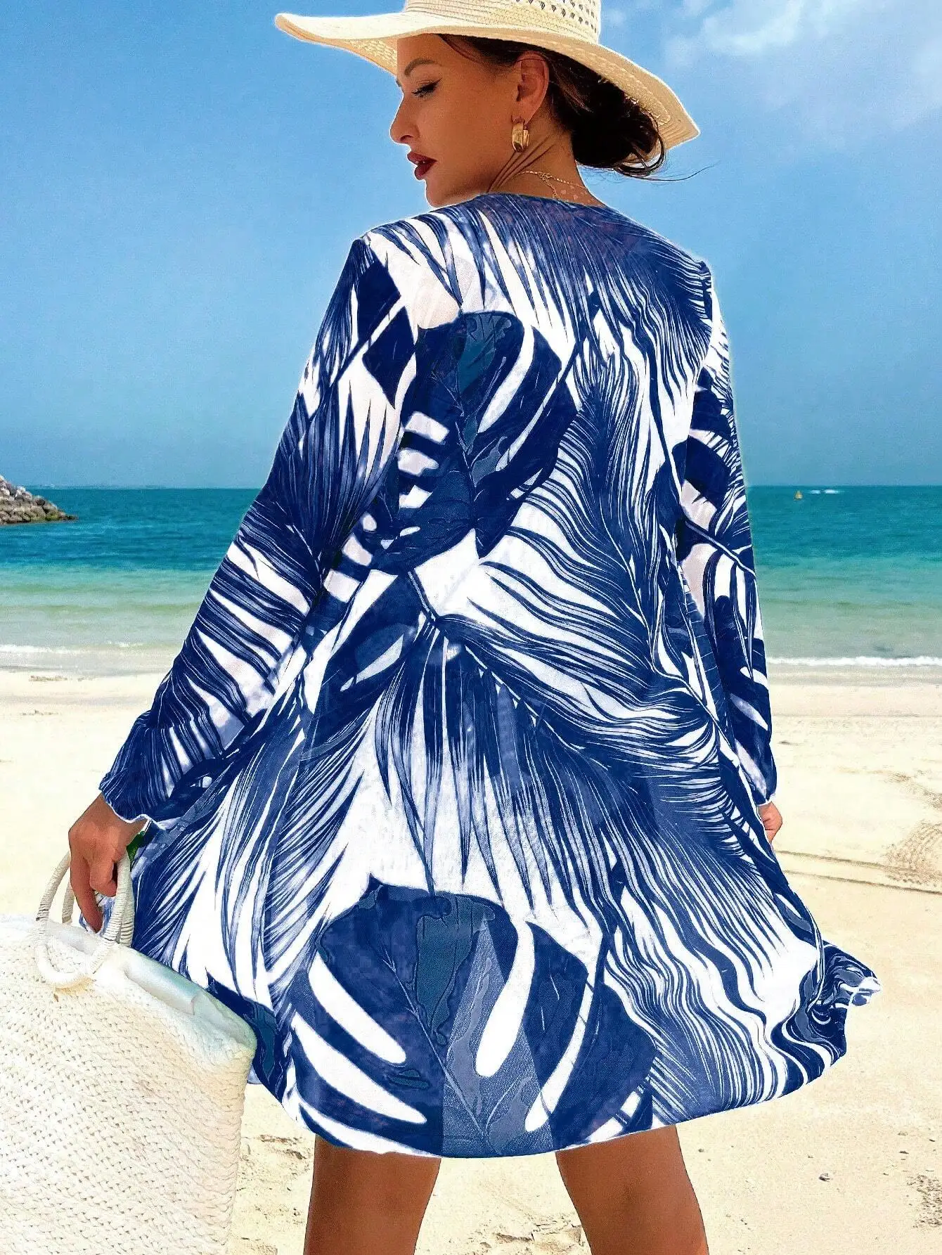 

Женский комплект бикини с принтом тропических листьев и завязками, с накидкой-халатом