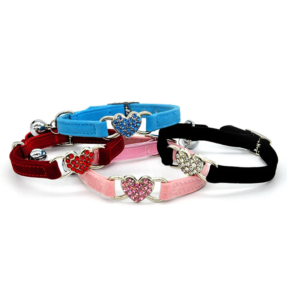 

Heart Shaped Rhinestone Cat Collar Multicolor Bells Small Pets Adjustable Chain Cats Dog Travel Summer Winter Pet