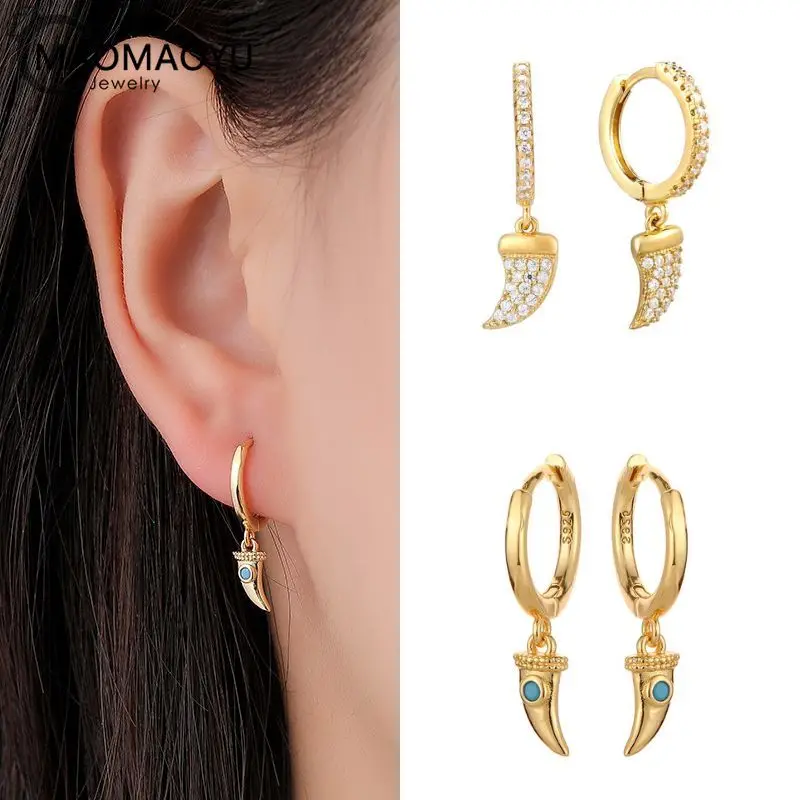 

925 Sterling Silver Ear Needle Simple and Fashionable Zircon Wolf Tooth Drop Earrings Women's Classic Retro Earrings Ear Jewelry