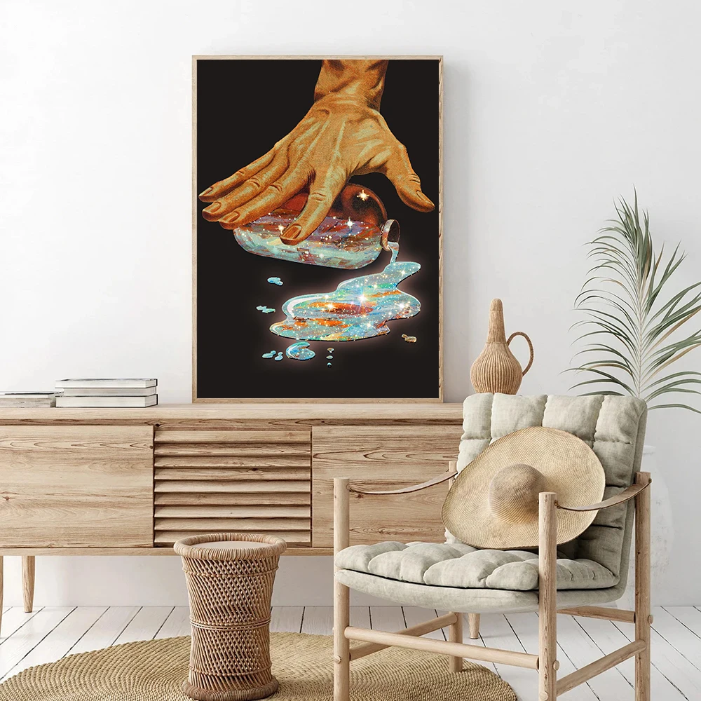 Retro Surrealism Space UFO Mushroom Psychedelic Trippy Weed Poster Canvas Painting Wall Art Pictures Home Room Decor