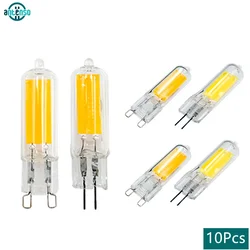 10Pcs/lot LED Lamp G4 G9 Glass Cob Bulb 6W 9W AC 220V Warm/Cold White Candle Lights Replace Halogen for Chandelier Spotlight