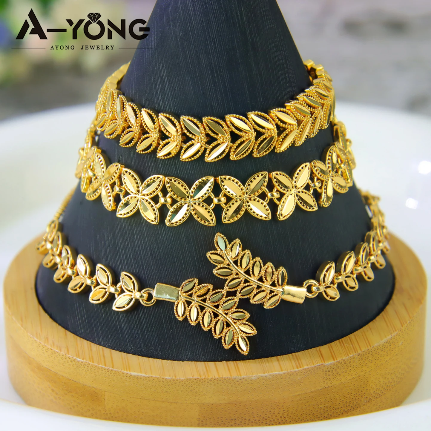 Dubai Brautarmband, 21 Karat vergoldet, arabisches, elegantes Blattarmband, Habesha, Damen, Alltag, Party, Schmuck, Geschenke – Detail 4