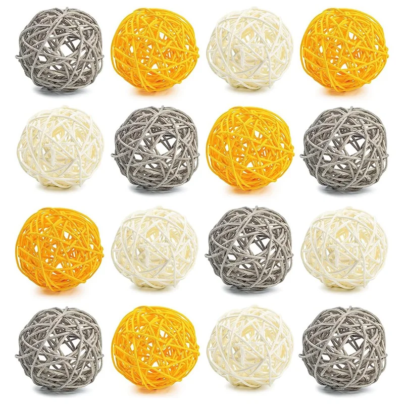 Decorative Balls for Bowl Centerpiece,16PCS Large Rattan Balls 2.8 Inch Yellow Wicker Balls Decorative Orbs Spheres