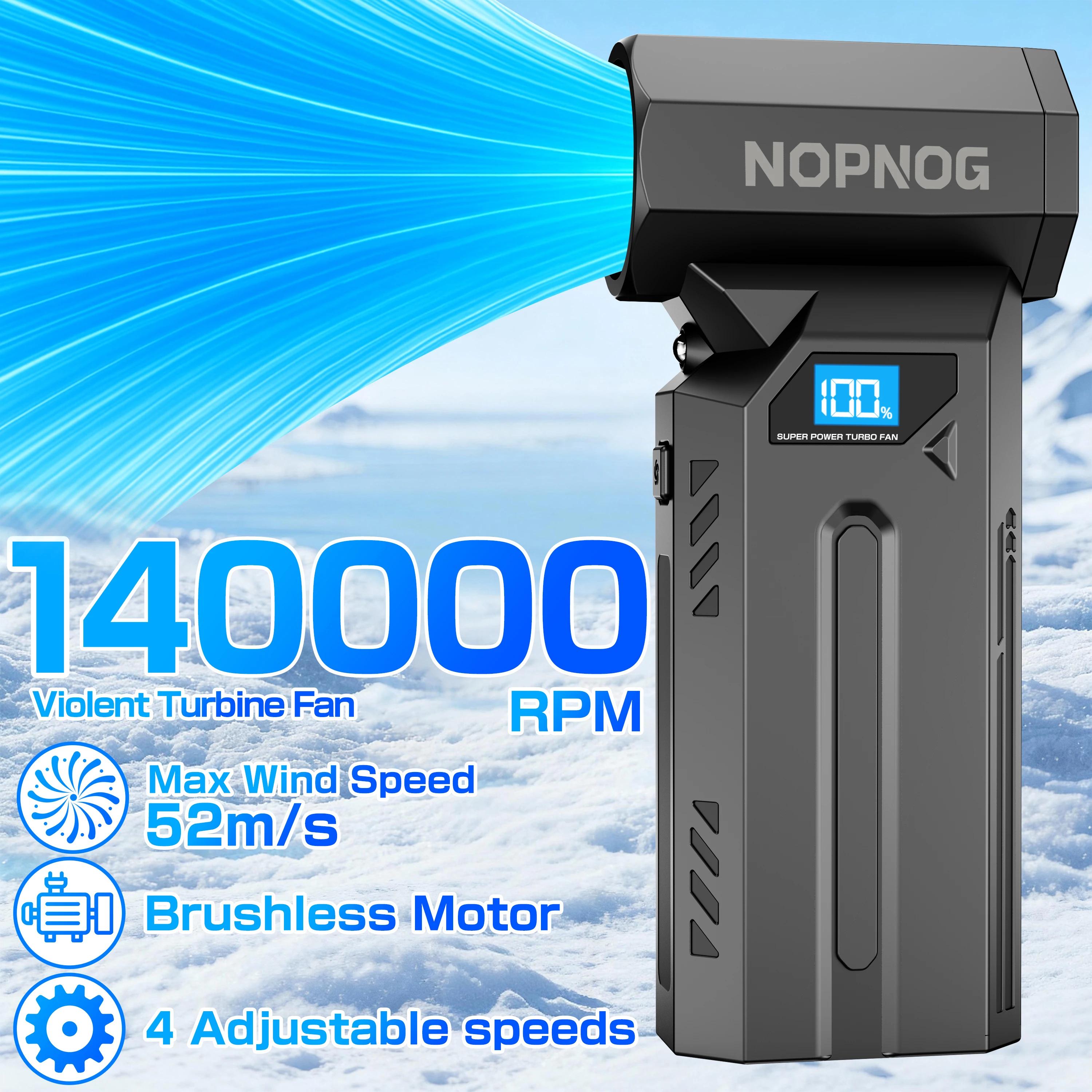

LED Light Jet Fan Strong Blowing Car Snow Removal 140000RPM Electric Air Duster Type-C Charging 4 Gears Adjustable Turbo Blower