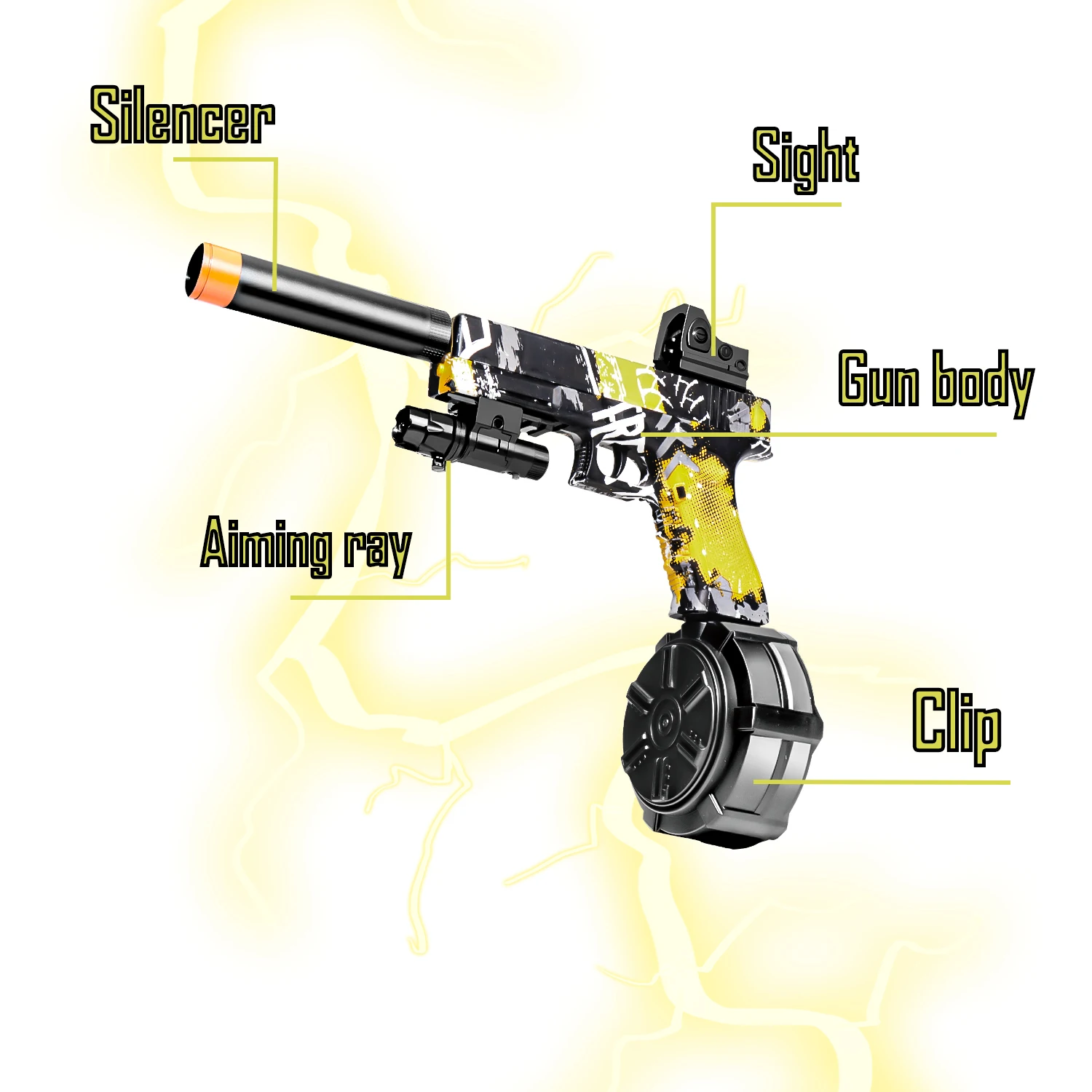 Pistola giocattolo con sfera in gel, scoppio elettrico e modalità single-shot manuale, viene fornita con tre riviste, batteria ricaricabile, elettro esterno