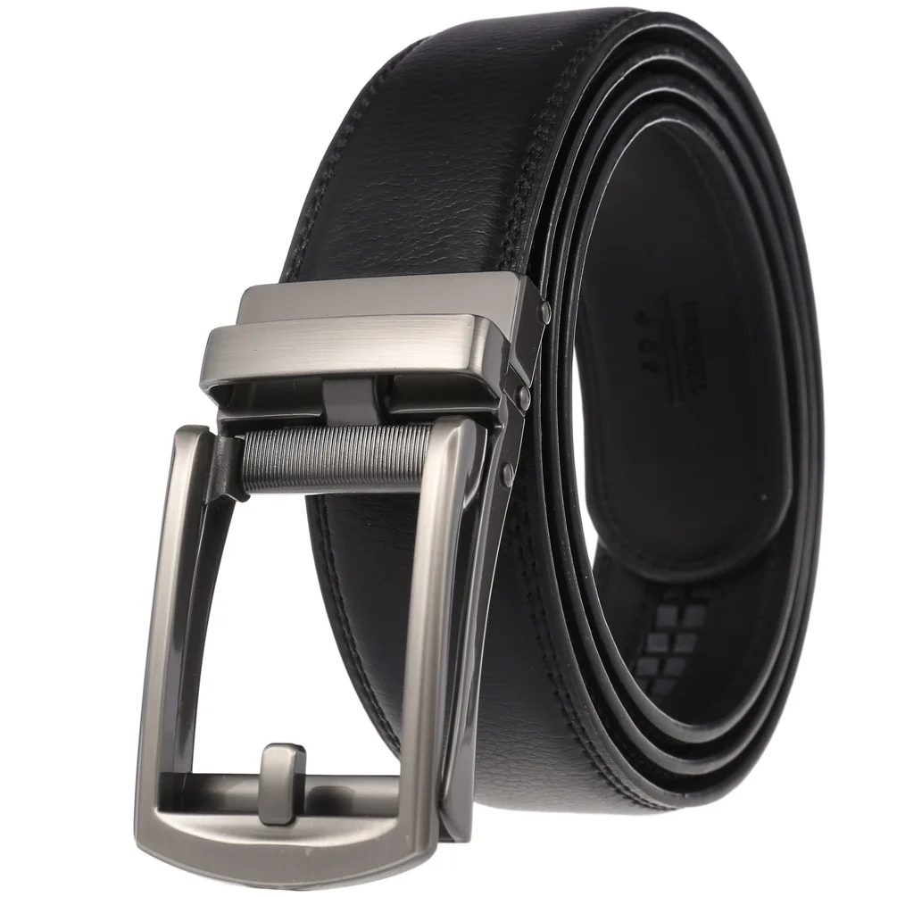 

3.5cm Width Men's Ratchet Click Belt Genuine Leather Dress Belt for Jeans Holeless Automatic Sliding Buckle Black Brown Belts