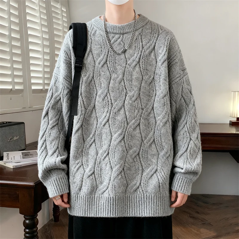 

ZAZOMDE Minimalist Luxury Solid Color Sweater For Men High Quality Cable Knit Design Winter Warm Round Neck Premium Soft Fabric