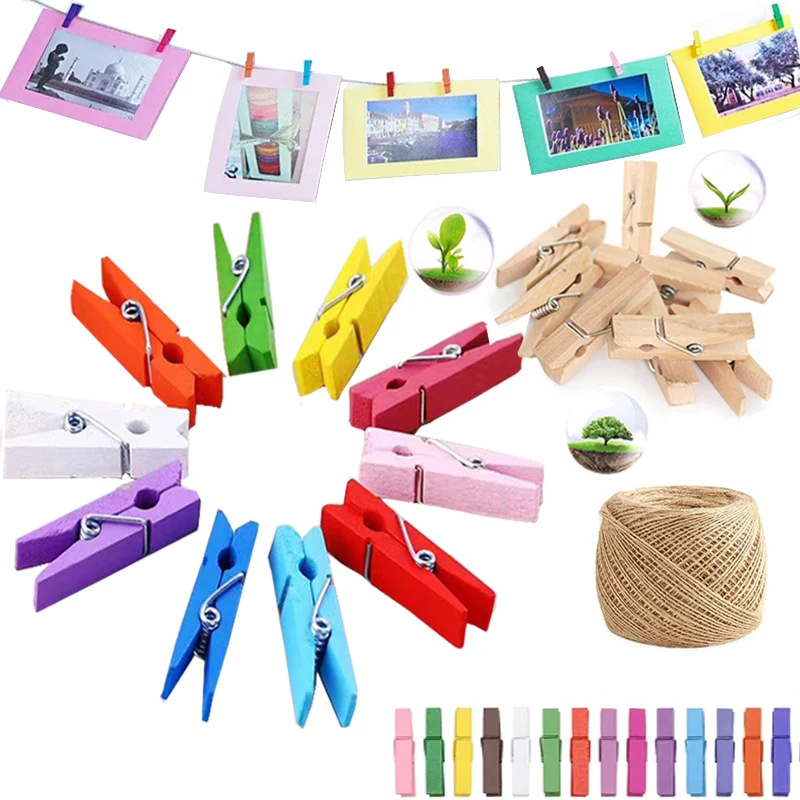 50pcs Small Size Wooden Clip Natural Wood Color Clip Bed Sheet Photo Clip DIY Stationery Christmas Wedding Party Home Decoration