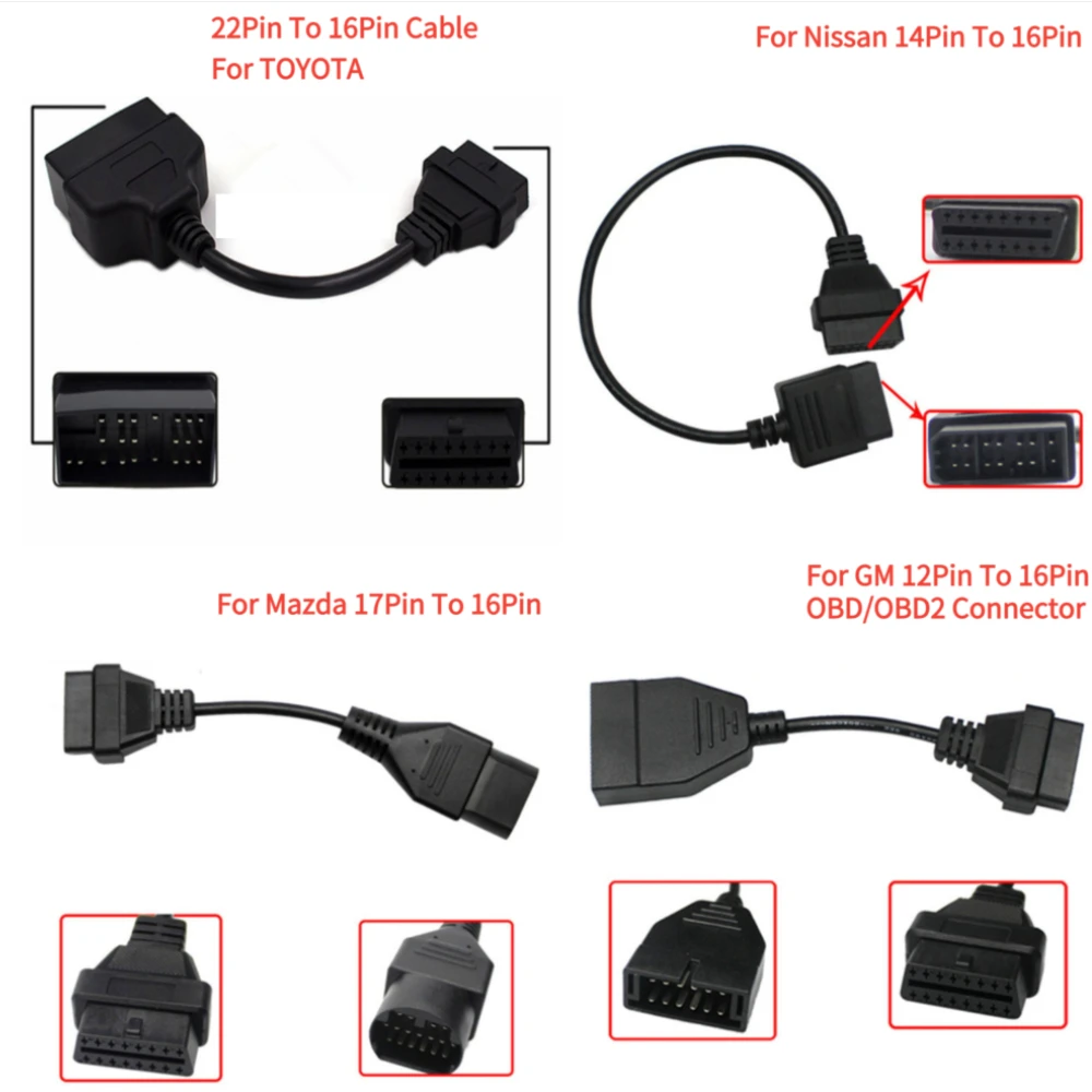 

NEW for Toyota/Audi/GM/Mazda/Nissan/BENZ 38/22/14/12/17Pin To OBD2 16Pin Connector Adapter OBDII Female Repair Cars Cable Line