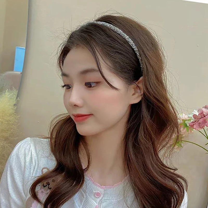 女性用クリスタルヘッドバンド,女の子用ベゼル,シンプルなヘッドギア,ヘアアクセサリー,韓国ファッション