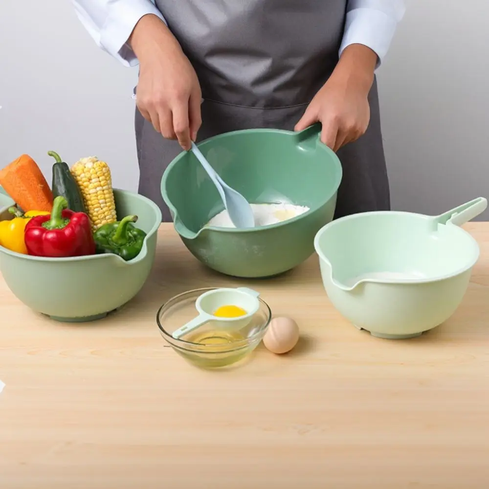 4PCS/Set Plastic Salad Bowls With Handle Comfortable Grip Vegetable Washing Basin Ventilated Large Capacity Food Mixing Bowls