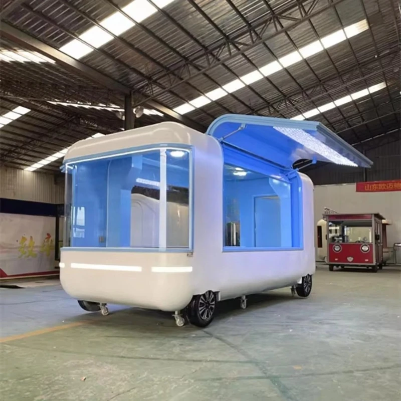 Fully Equipped Stainless Steel Mobile Restaurant Catering Food Truck Street Food Trailer for Hotdogs Popcorn Customized