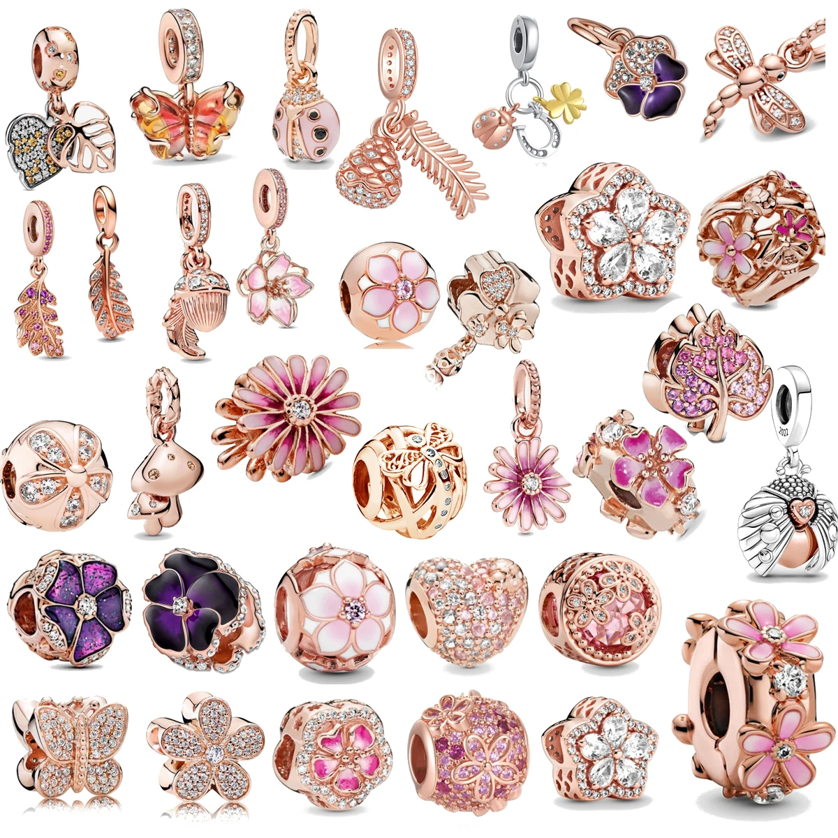 ارتفع الذهب غرامة مطلي الوردي كليب Dasiy فراشة اليعسوب لتقوم بها بنفسك السحر صالح الأصلي فضة 925 سوار للنساء مجوهرات