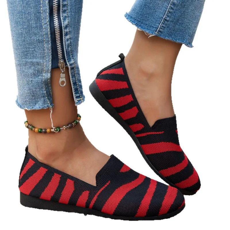 2025 outono sapatilhas femininas de malha, mocassins de dedo redondo para largura larga, sapatilhas casuais respiráveis em tamanho grande