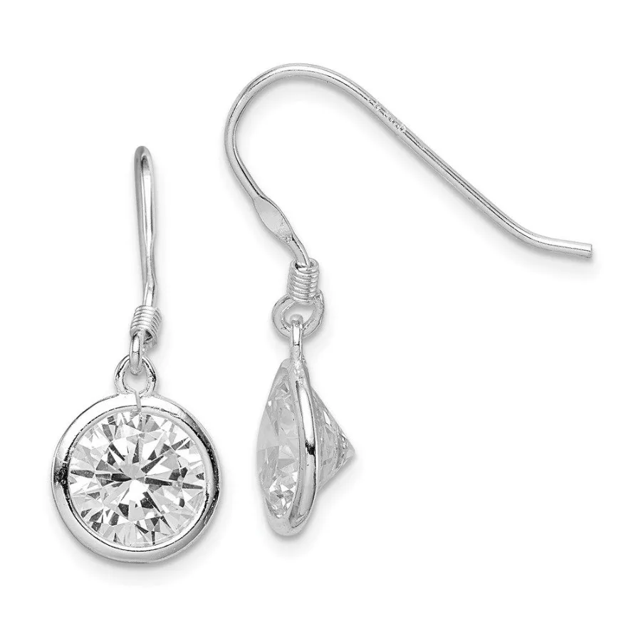 

Sterling Silver Rhodpltd 10mm Round CZ Bezel Set Dangle Earrings