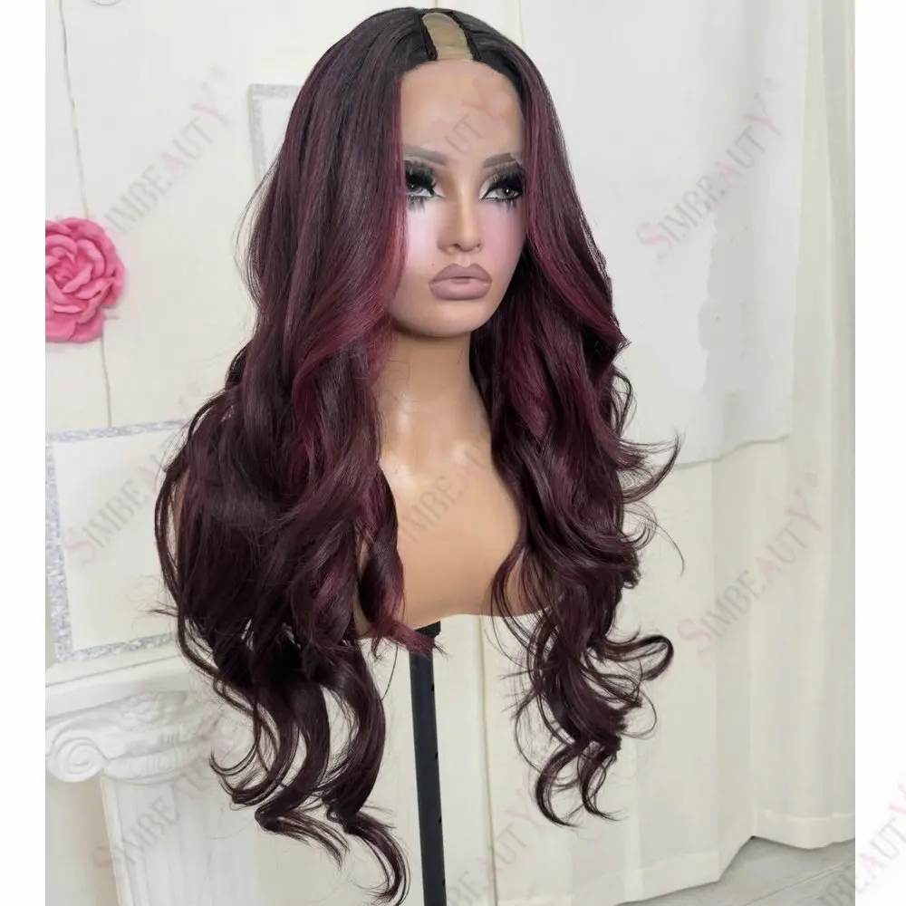 26 Zoll Lose Locken 100% Echthaar U-Teil-Perücken Burgunderrot Einfache Anbringung Brasilianisches Remy-Haar 1x4 Größe V-Teil-Perücken Echthaar – Detail 1
